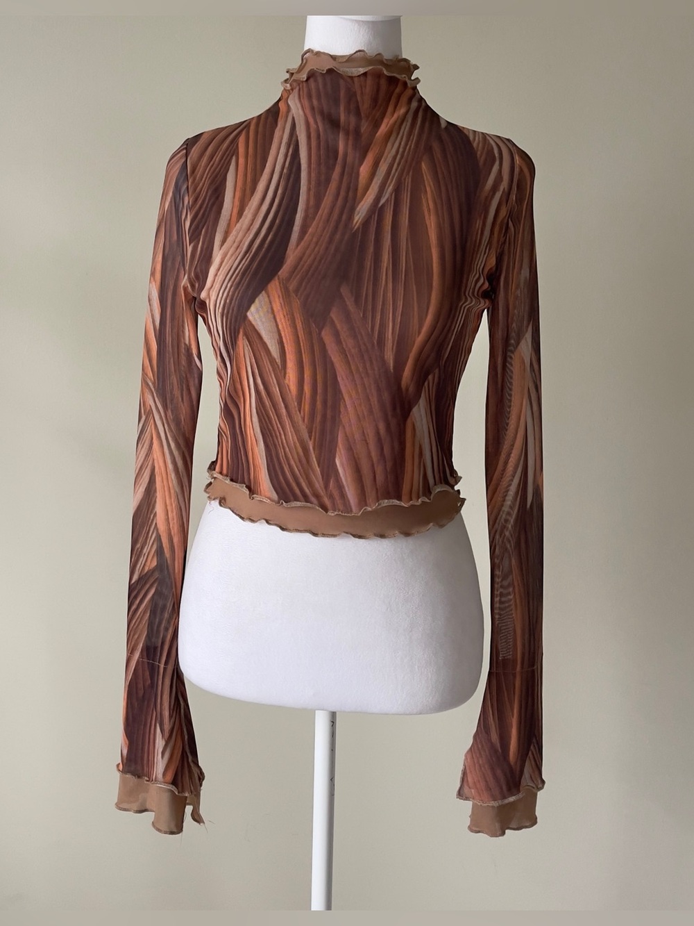 Petal Dew Women’s Brown Printed Mesh Long-Sleeve Top